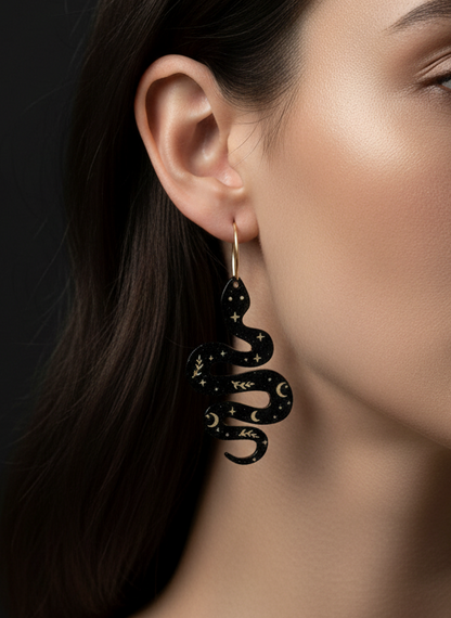 Black Celestial Snake Earrings