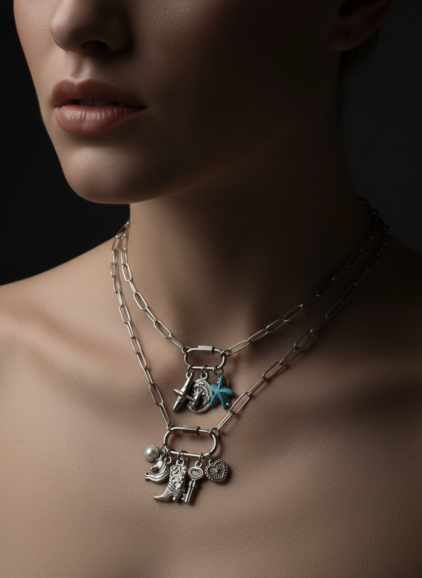 Silver Paperclip Chain with Carabiner