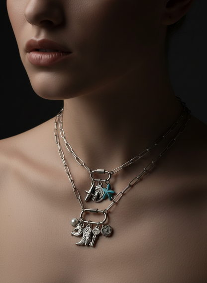 Silver Paperclip Chain with Carabiner