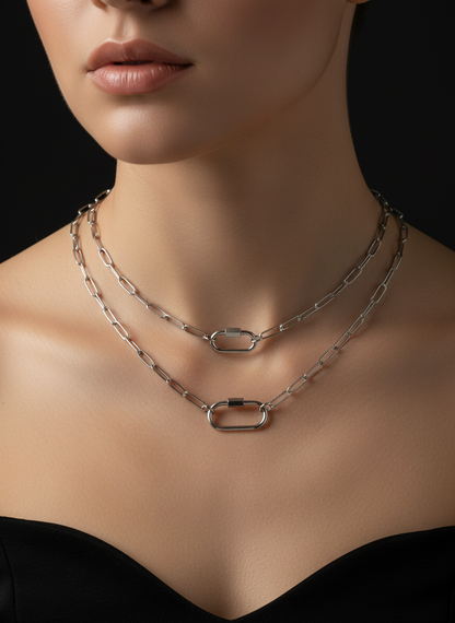 Silver Paperclip Chain with Carabiner