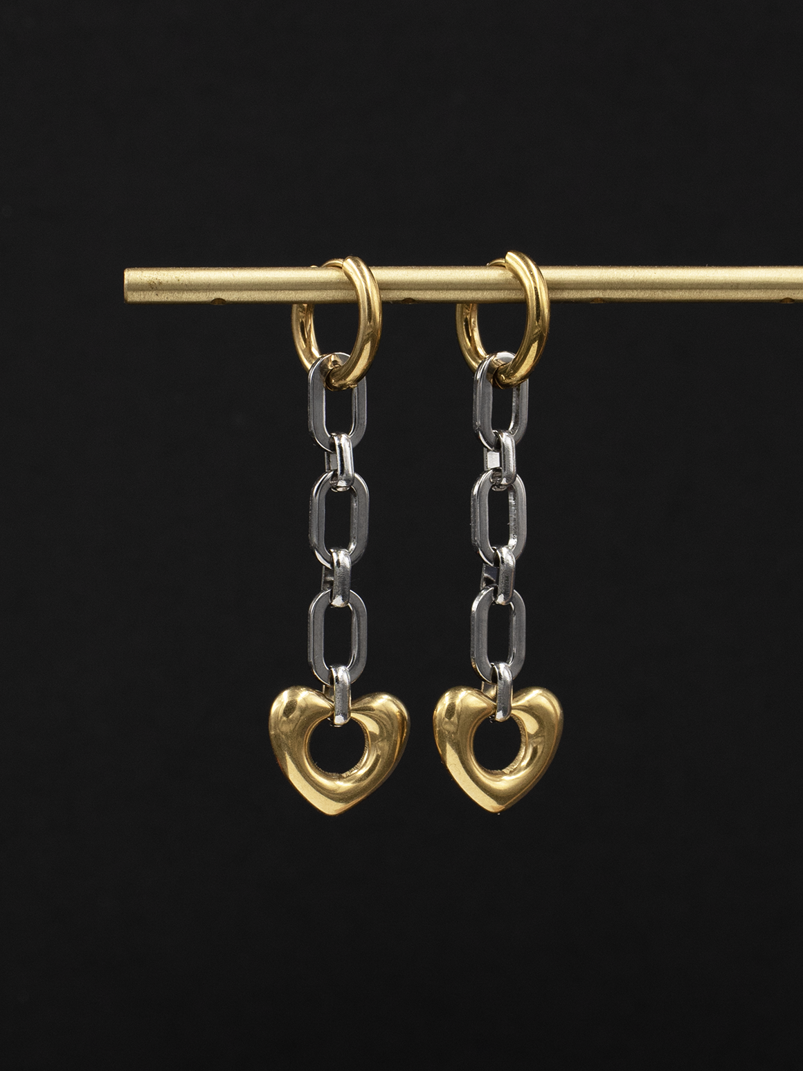 Mixed Metal Chain Links Heart Earrings