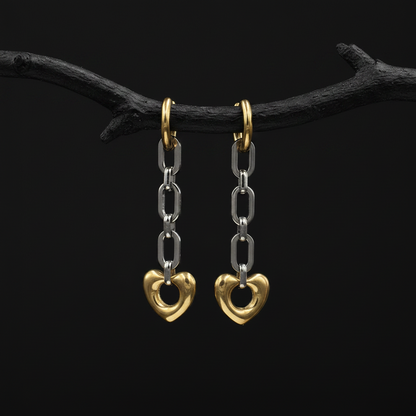 Mixed Metal Chain Links Heart Earrings