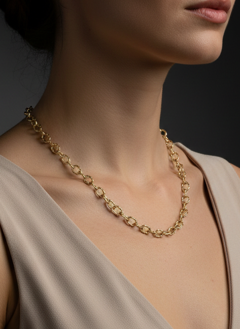 Gold Textured Oval Link Chain / 05
