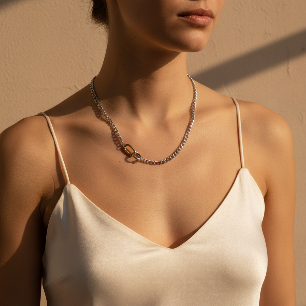 Curb Link Mixed Metal Necklace