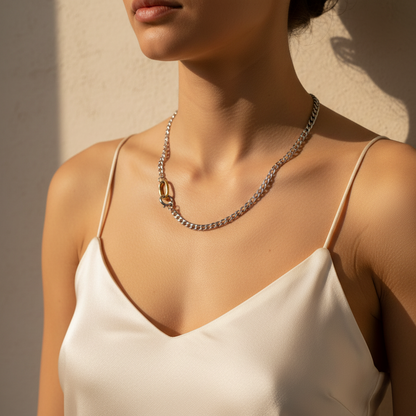 Curb Link Mixed Metal Necklace