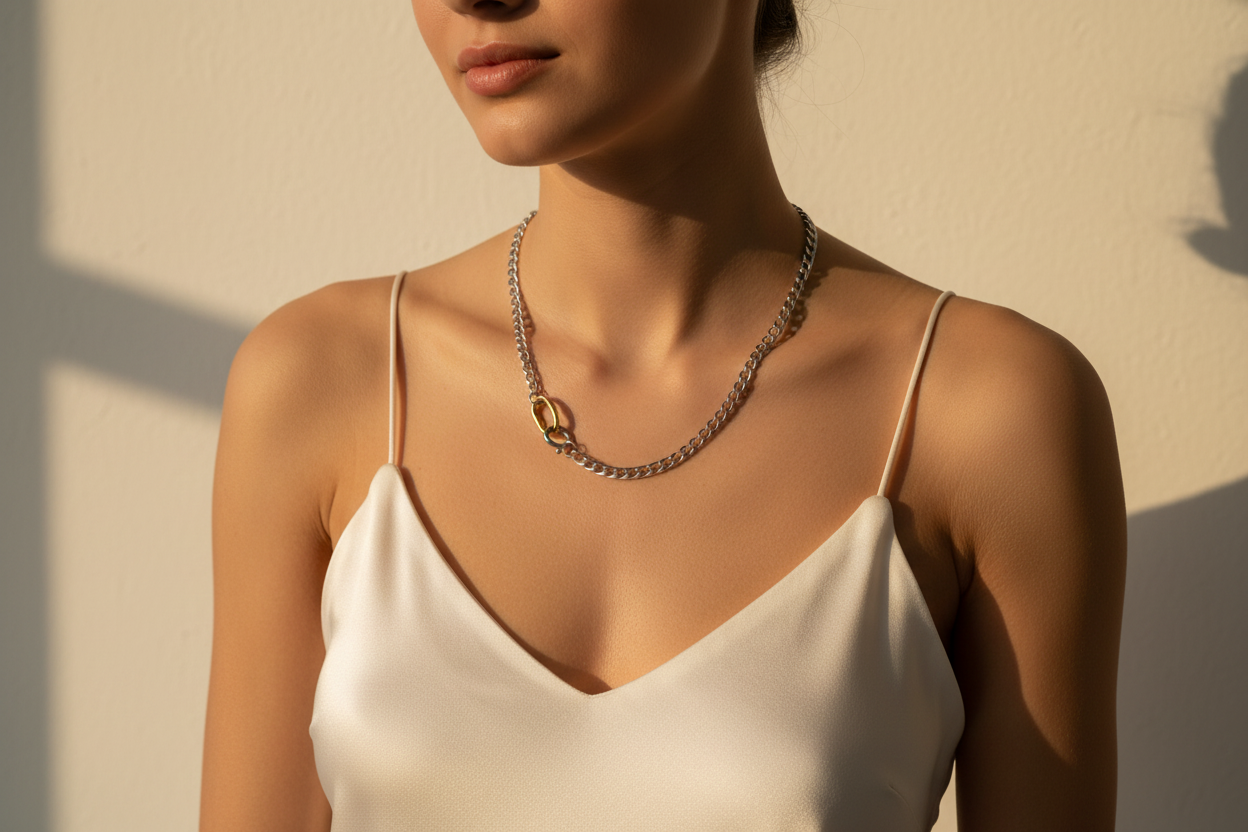 Curb Link Mixed Metal Necklace