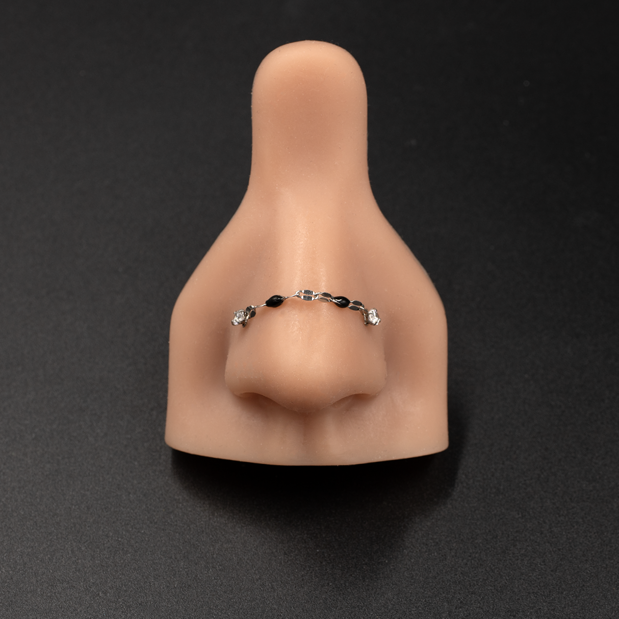 Black Beaded Double Piercings Nose Chain