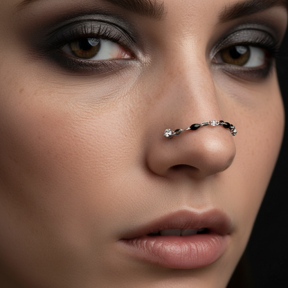 Black Beaded Double Piercings Nose Chain