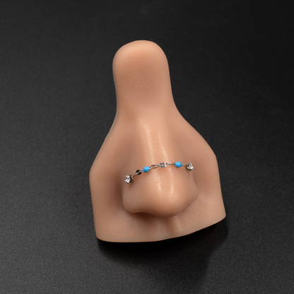 Blue Beaded Double Piercing Nose Chain