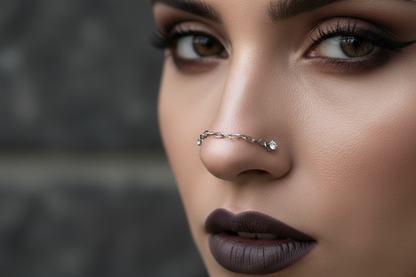 Silver Double Piercings Nose Chain