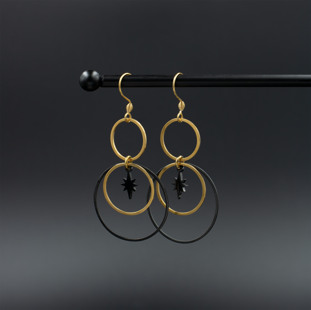 Black and Gold Celestial Hoops