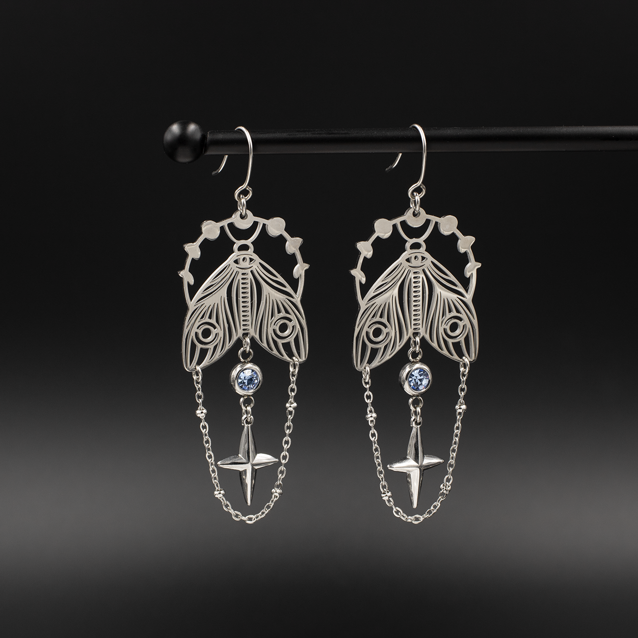 Celestial Moth Dangle Earrings