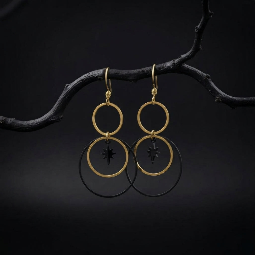 Black and Gold Celestial Hoops