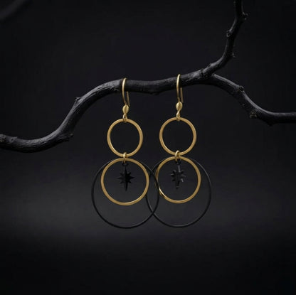Black and Gold Celestial Hoops