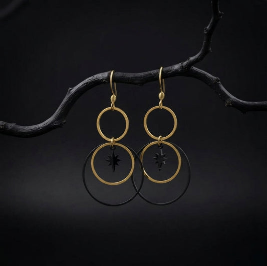 Black and Gold Celestial Hoops
