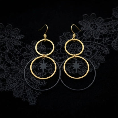 Black and Gold Celestial Hoops