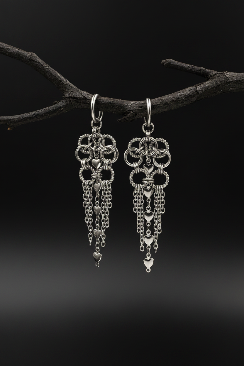 Heart Drop Chainmaille Earrings