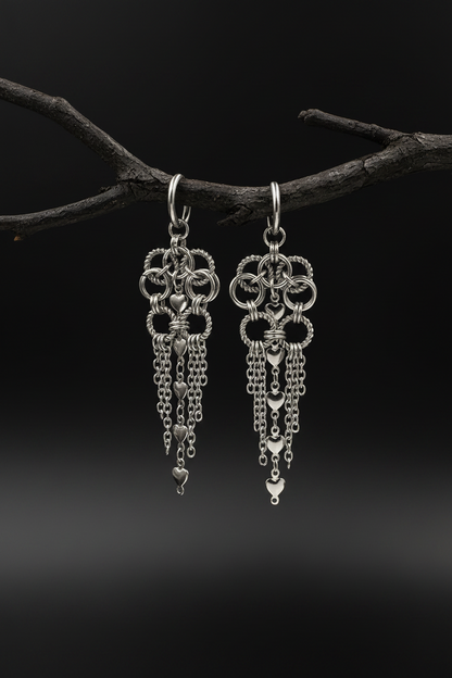 Heart Drop Chainmaille Earrings
