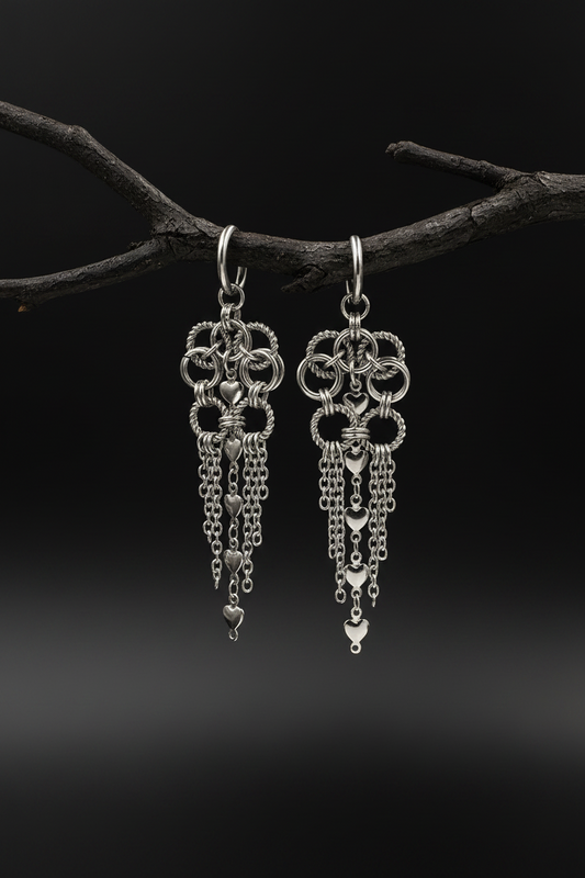 Heart Drop Chainmaille Earrings