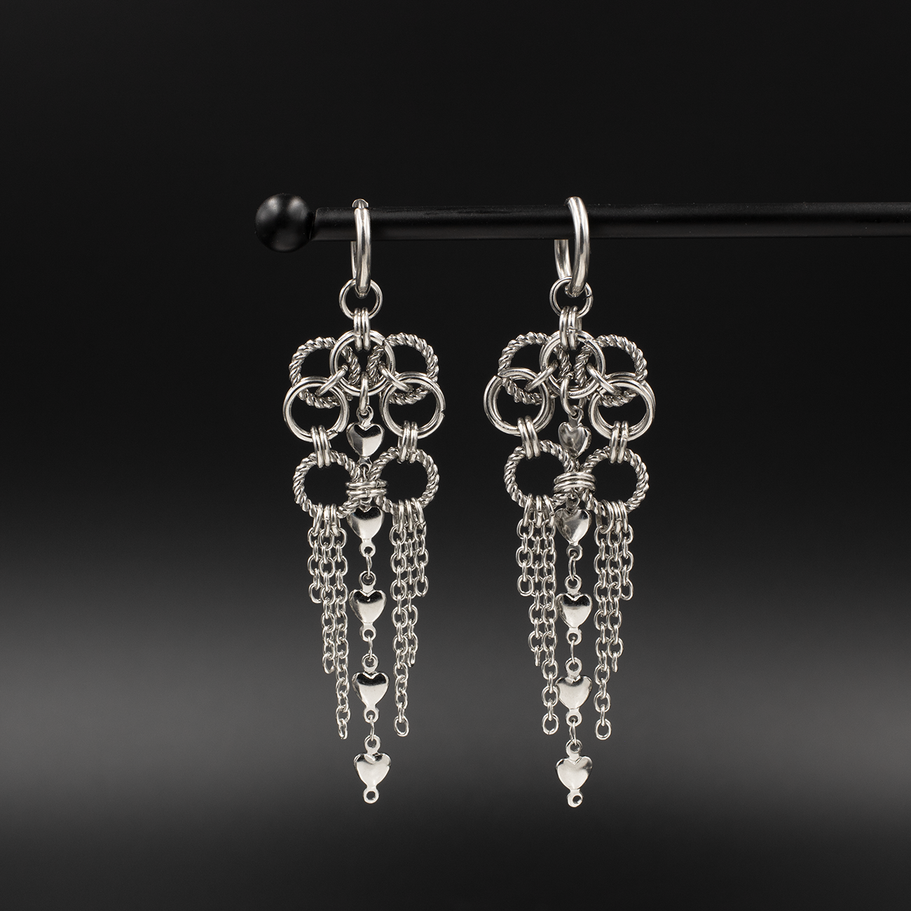 Heart Drop Chainmaille Earrings