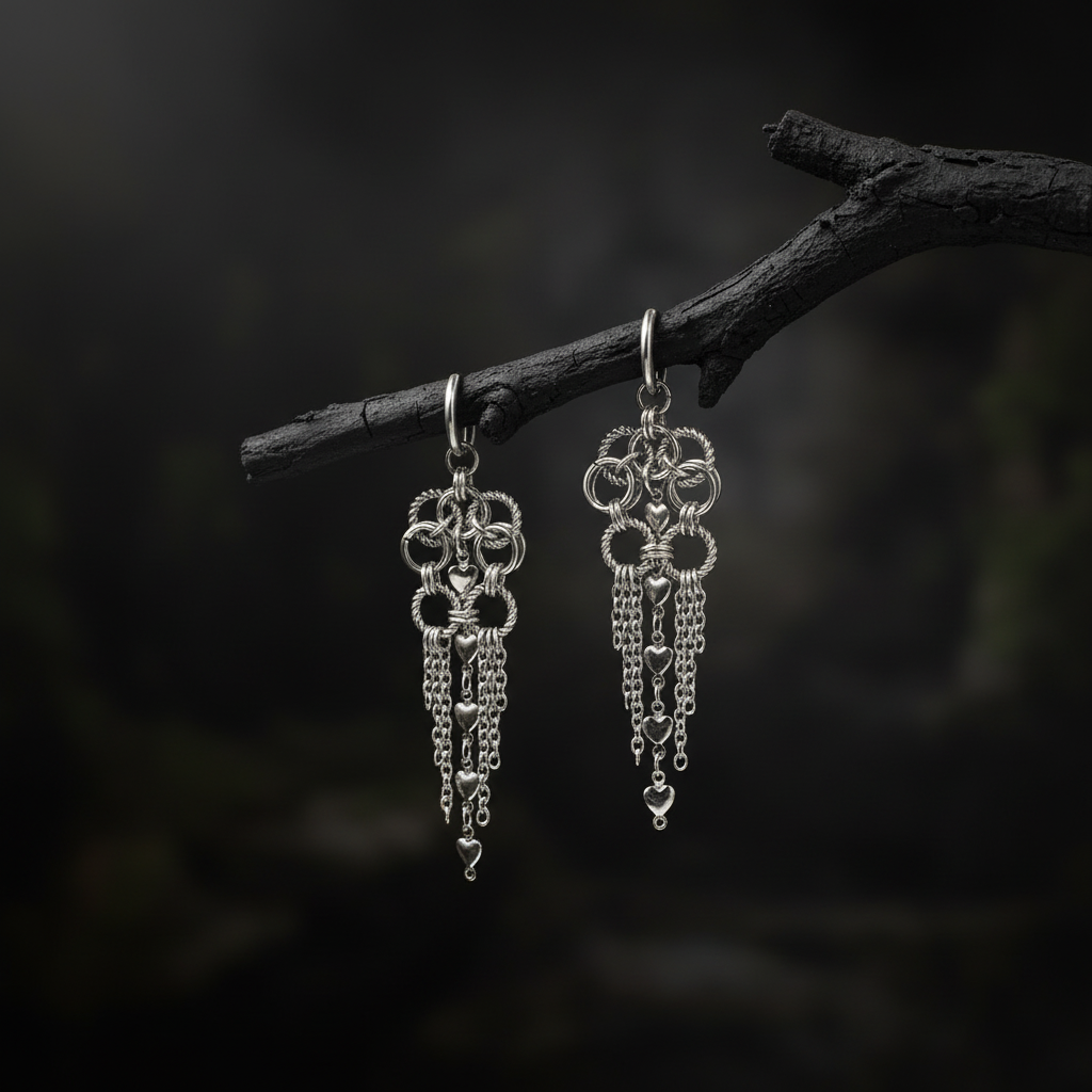 Heart Drop Chainmaille Earrings