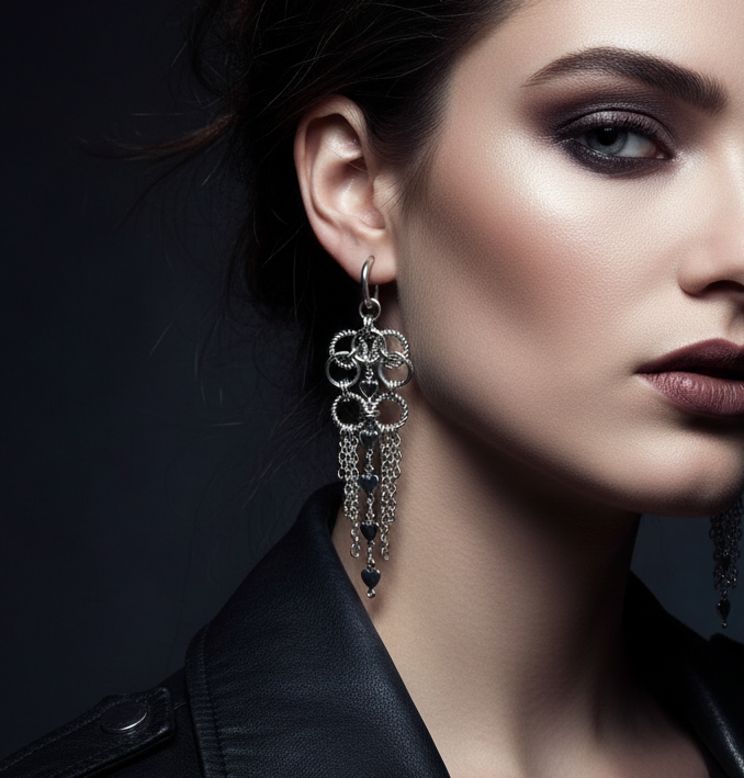 Heart Drop Chainmaille Earrings