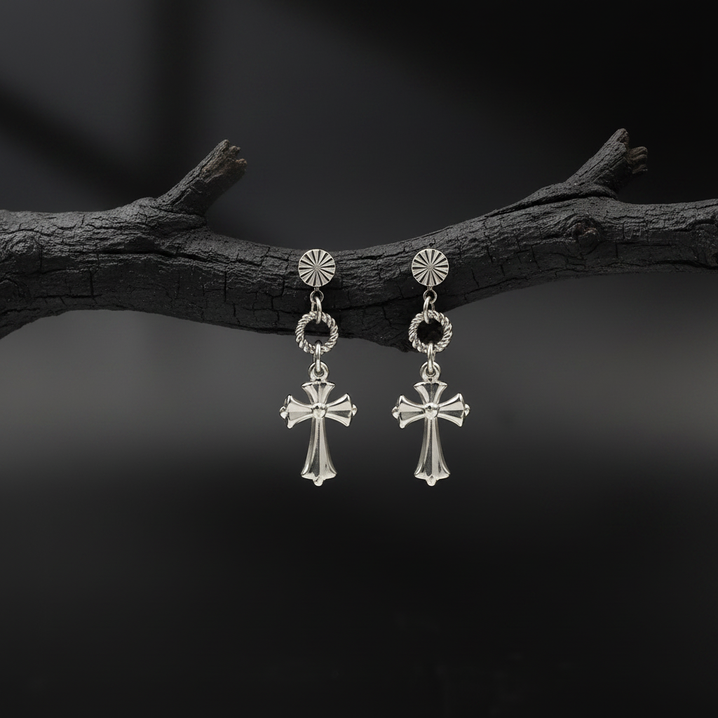 Steel Cross Drop Earrings