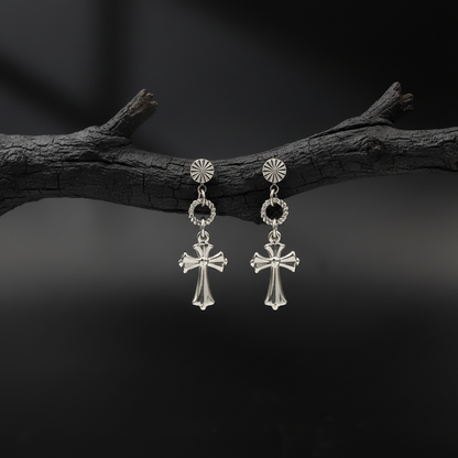 Steel Cross Drop Earrings