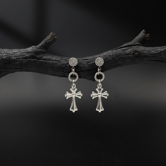 Steel Cross Drop Earrings