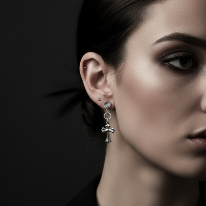 Steel Cross Drop Earrings