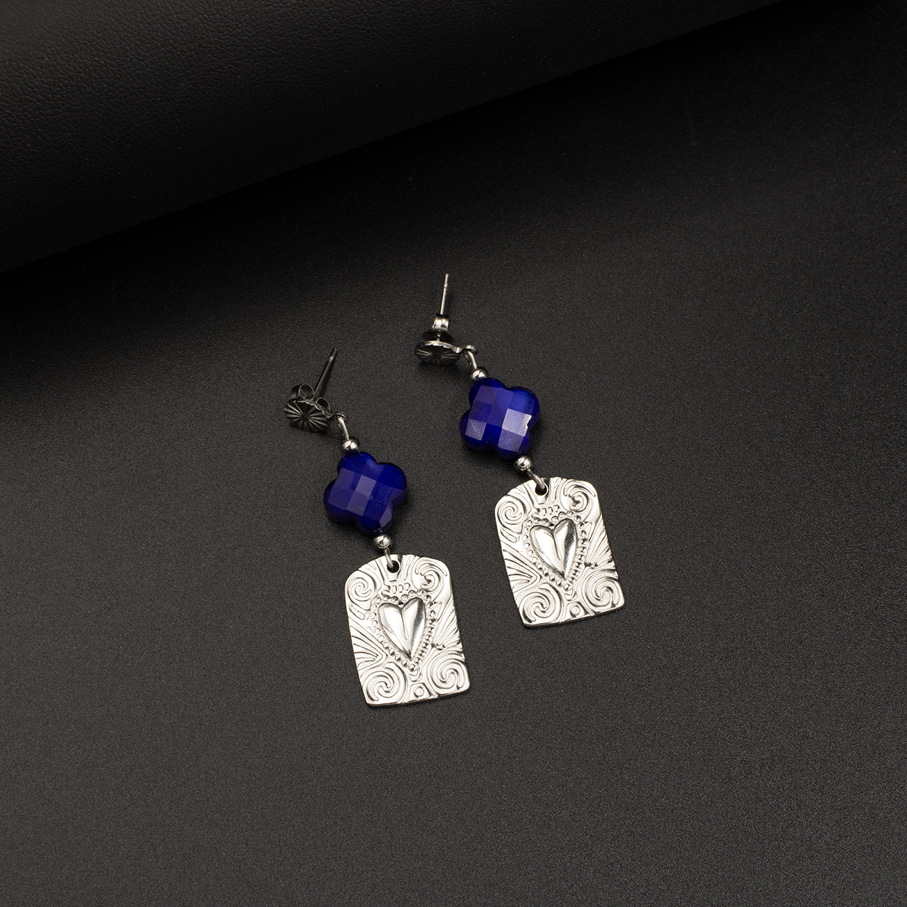 Blue Clover Crystal Drop Earrings