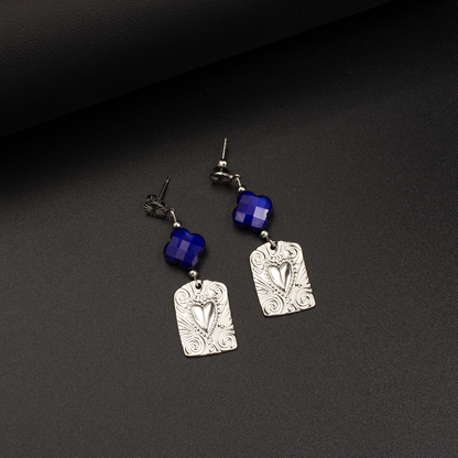 Blue Clover Crystal Drop Earrings