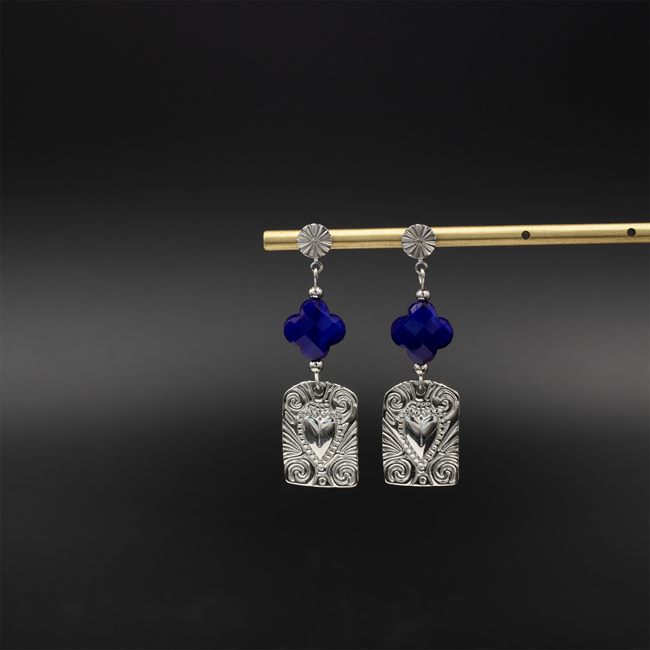 Blue Clover Crystal Drop Earrings