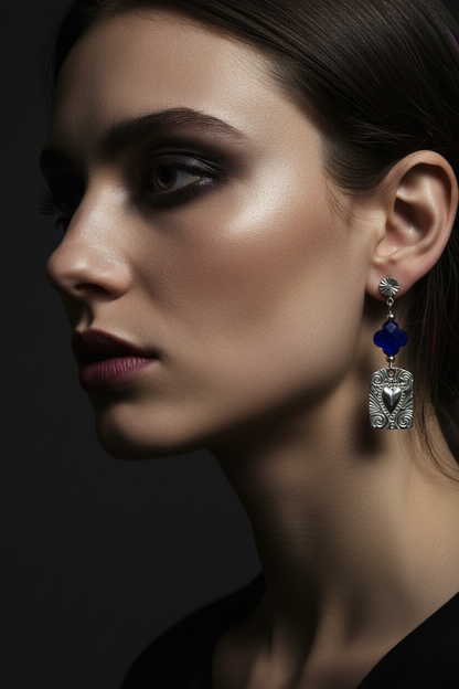 Blue Clover Crystal Drop Earrings