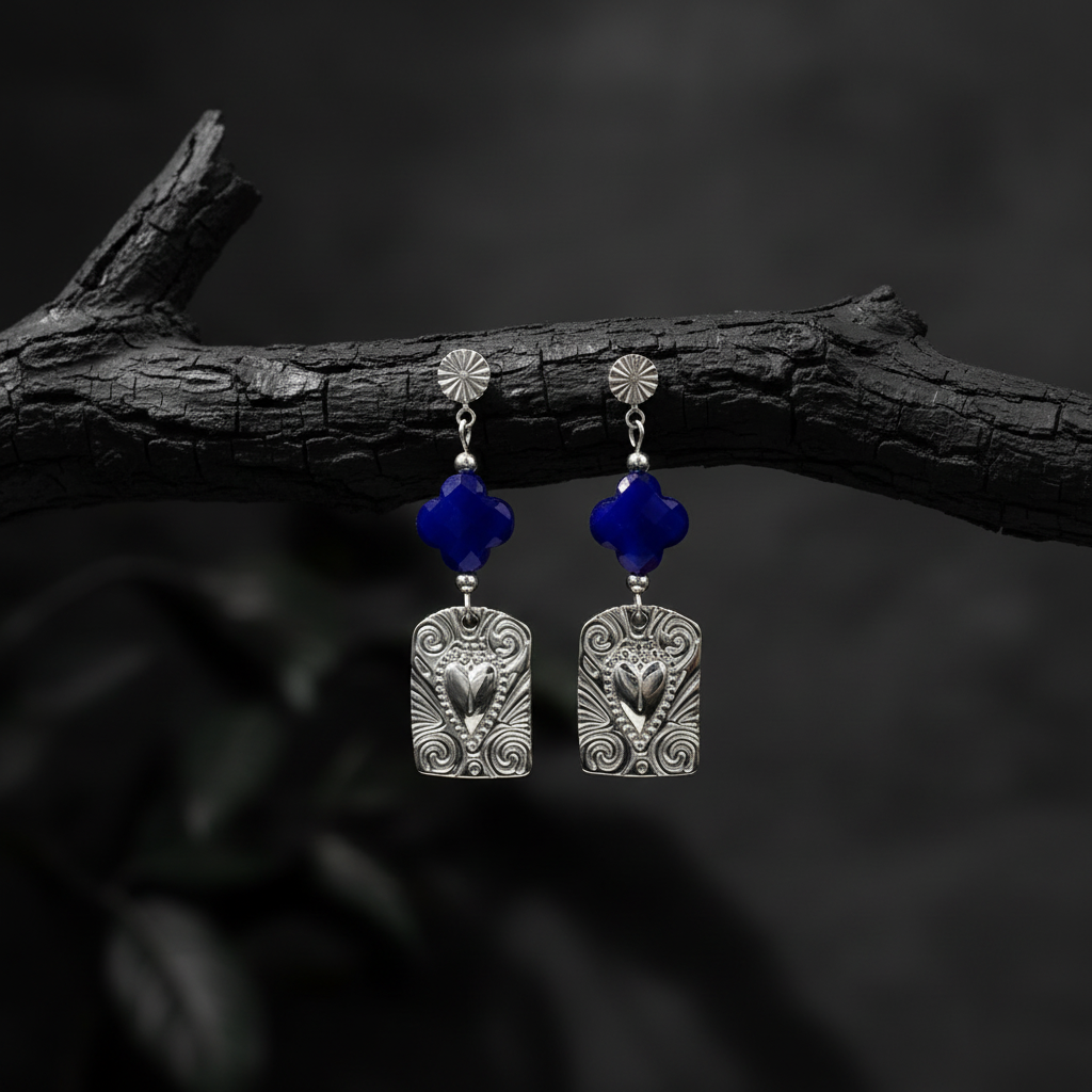 Blue Clover Crystal Drop Earrings