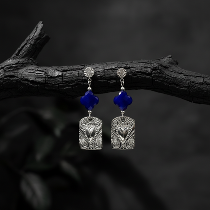 Blue Clover Crystal Drop Earrings