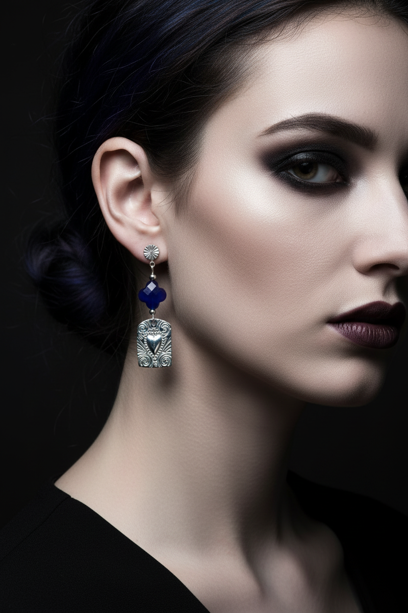 Blue Clover Crystal Drop Earrings