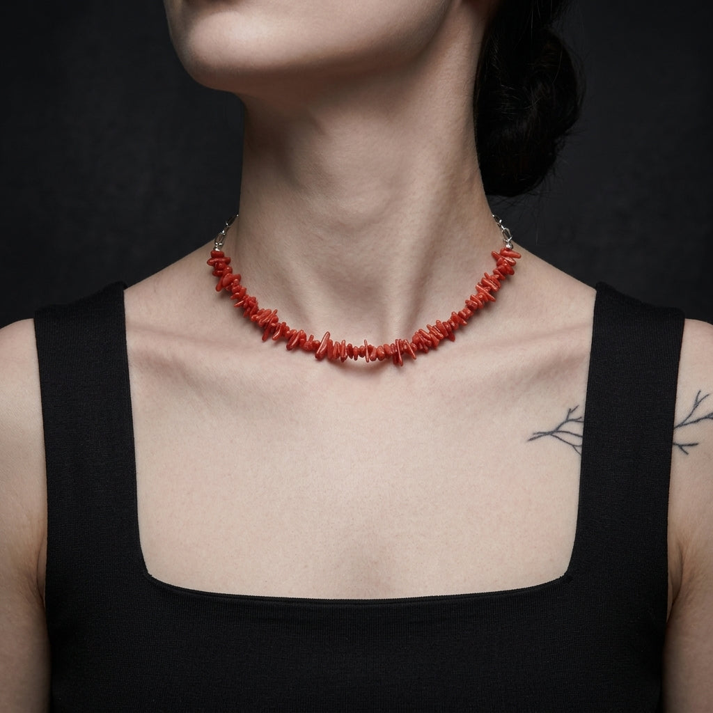 Red Coral Chip Necklace
