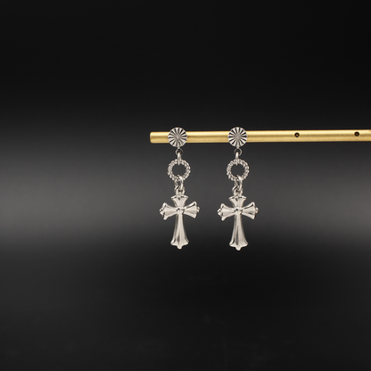 Steel Cross Drop Earrings