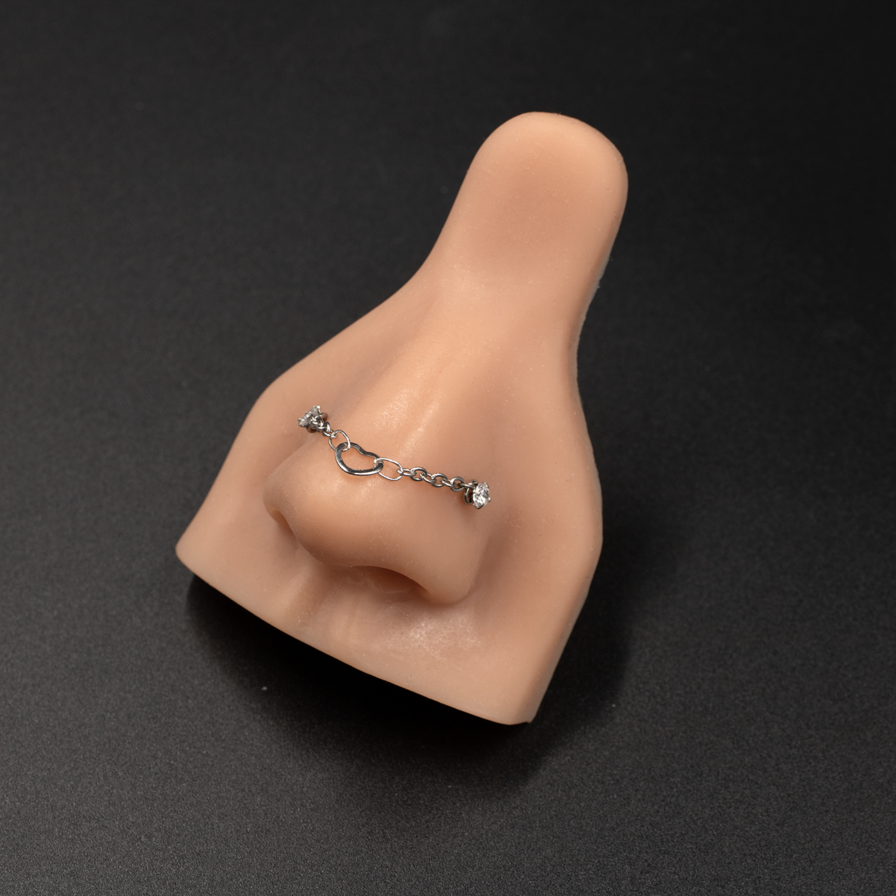Heart Link Double Nose Piercing Chain