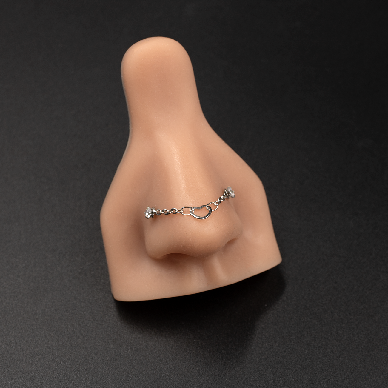 Heart Link Double Nose Piercing Chain