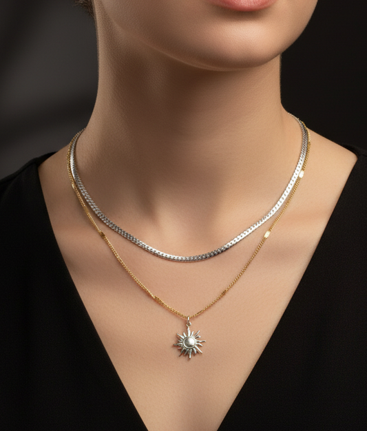 Mixed Metal Sun Layered Necklace