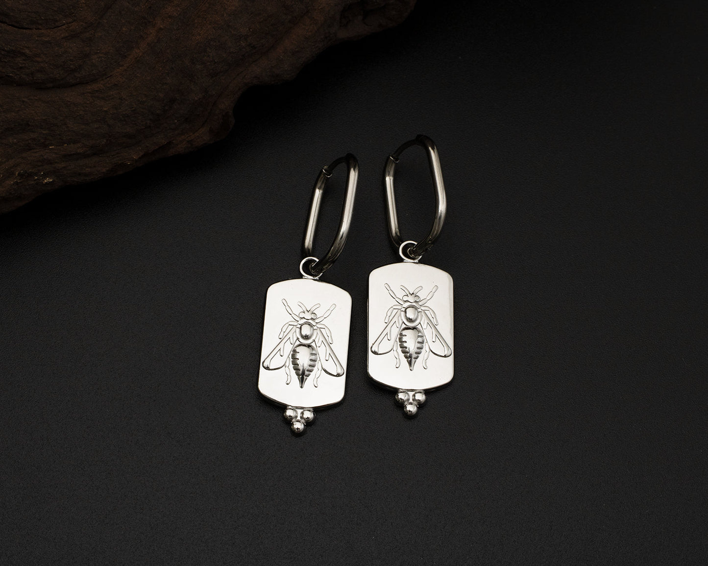 Silver Bee Hoop Earrings