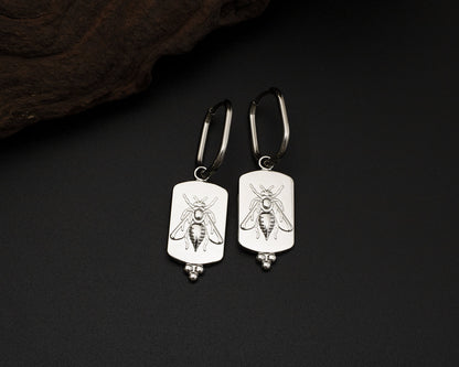 Silver Bee Hoop Earrings