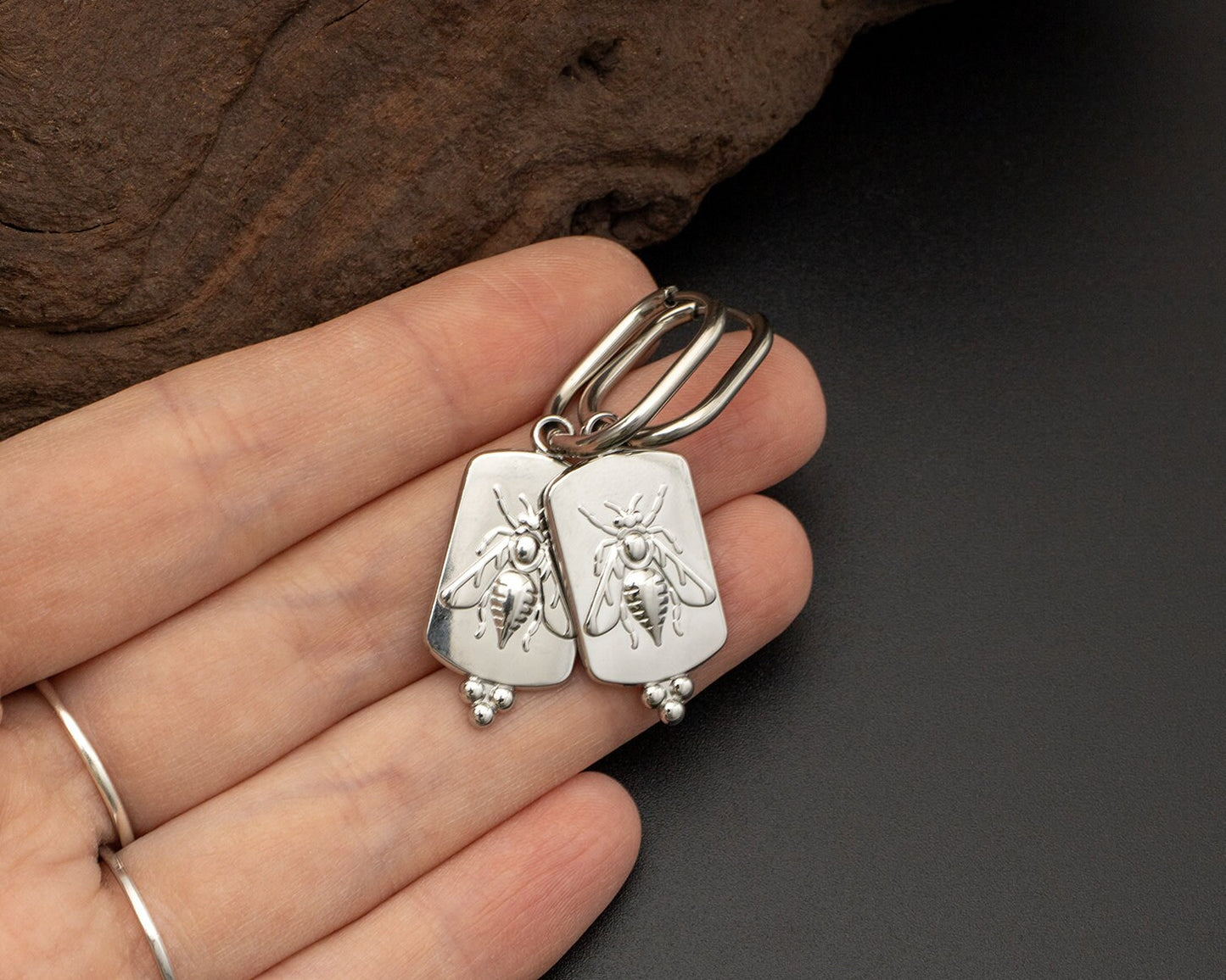 Silver Bee Hoop Earrings