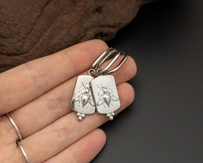 Silver Bee Hoop Earrings