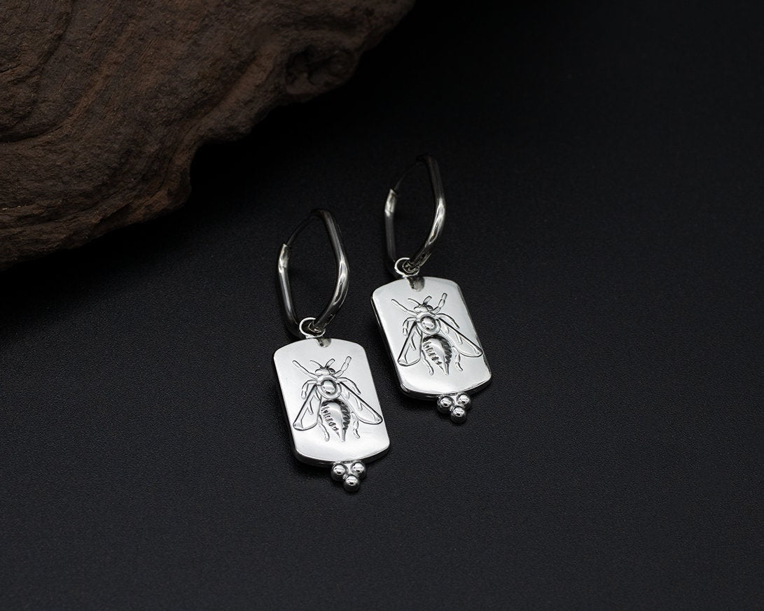 Silver Bee Hoop Earrings