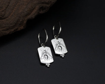 Silver Bee Hoop Earrings