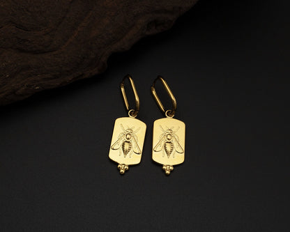 Gold Bee Hoop Earrings