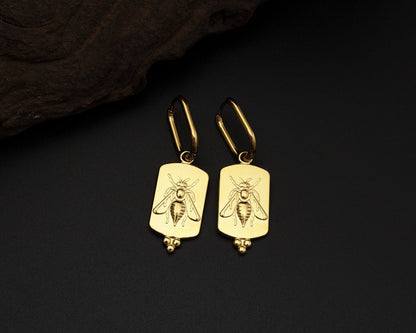 Gold Bee Hoop Earrings